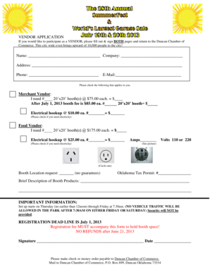Vendor Application for Duncan Chamber of Commerce