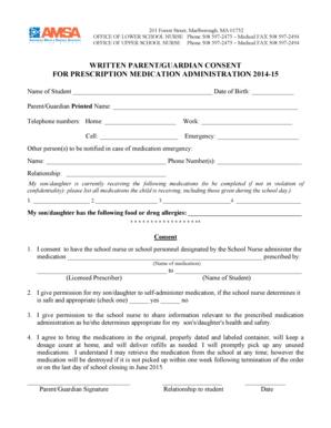 Written Parent Consent for Prescription Medication Administration