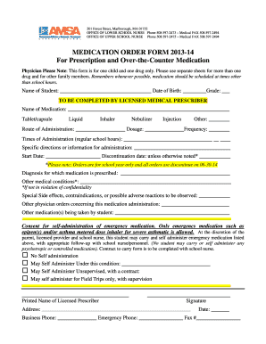 Medication Order Form for Prescription and Over-the-Counter Medication