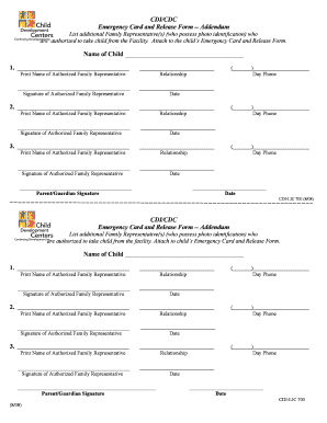 Emergency Card and Release Form Addendum