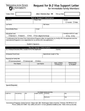 Visa support letter - Request for B-2 Visa Support Letter - Office of International