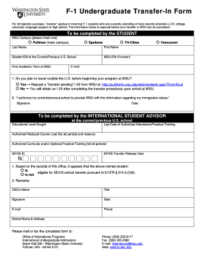 F-1 Undergraduate Transfer-In Form