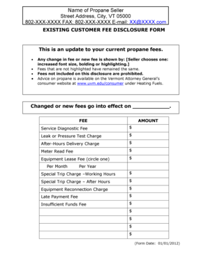 Existing Customer Fee Disclosure Form