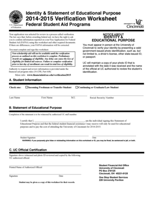 2014-2015 Verification Worksheet