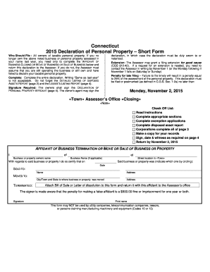 Connecticut 2015 Declaration of Personal Property – Short Form
