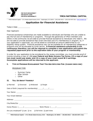 YMCA Financial Assistance Application