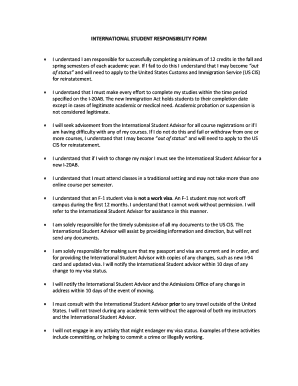 International Student Responsibility Form
