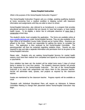 Home/Hospital Instruction Application