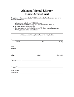 Alabama Virtual Library Home Access Card Application