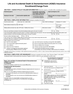 Washington State Life and AD&D Insurance Enrollment Form