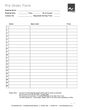Pre Order Form