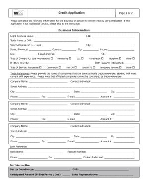 Credit Application for Business Services