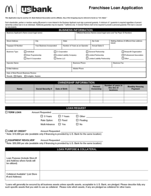 McDonald's Franchisee Loan Application