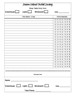 Greenhouse Staten Island Orchid Society Lights Windowsill Date Show Table Entry Form Plant Name / Cross 1 1 1 1 1 1 1 1 1 1 1 1 1 1 1 1 1 1 1 1 2 2 2 2 2 2 2 2 2 2 2 2 2 2 2 2 2 2 2 2 Points Awarded 3 4 5 6 7 8 9 3 4 5 6 7 8 9 3 4 5 6 7 8 9