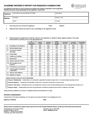 Academic Referee's Report for Research Candidature