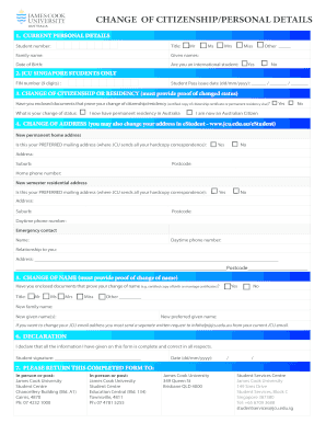 James Cook University Change of Citizenship/Personal Details Form