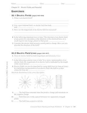Chapter 33 Electric Fields and Potential Worksheet