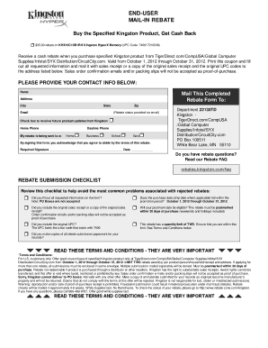 Kingston Mail-In Rebate Form