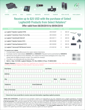 Logitech Product Rebate Form