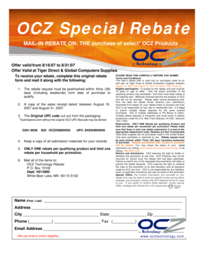 OCZ Special Rebate Form