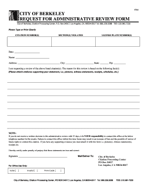City of Berkeley Request for Administrative Review Form