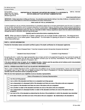 FS Form 5336 Disposition of Treasury Securities