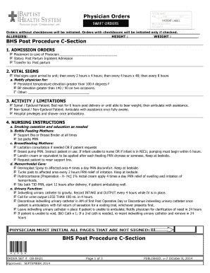 Post Procedure C-Section Orders