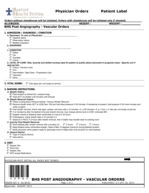 BHS Post Angiography Vascular Orders