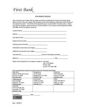 First Bank ATM Rebate Request Form