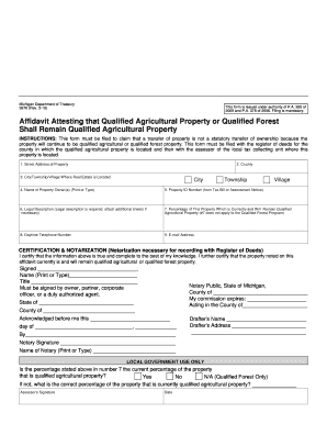 Michigan Qualified Agricultural Property Affidavit