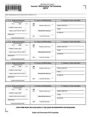Mississippi Income Withholding Tax Schedule