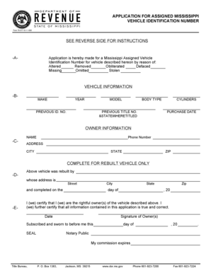 Mississippi Assigned Vehicle Identification Number Application
