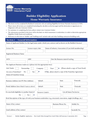 Builder Eligibility Application for Home Warranty Insurance