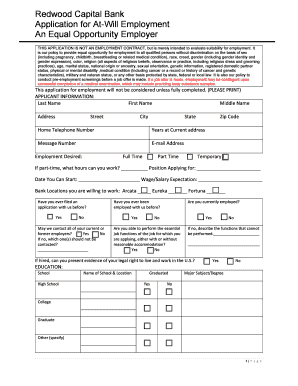 Redwood Capital Bank At-Will Employment Application