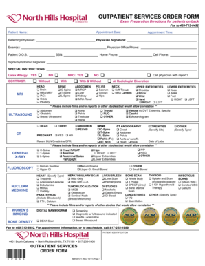 Outpatient Services Order Form