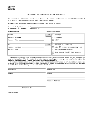 Automatic Transfer Authorization Form