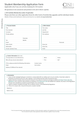 CISI Student Membership Application Form