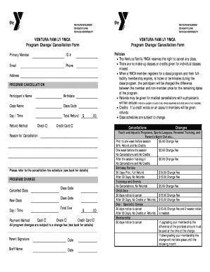 Ventura Family YMCA Program Change/Cancellation Form
