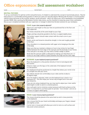 Office Ergonomics Self Assessment Worksheet