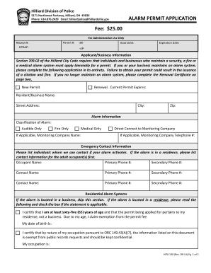 Hilliard Alarm Permit Application