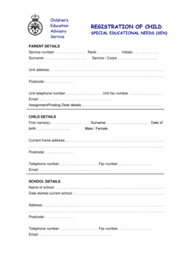 Special Educational Needs Registration Form