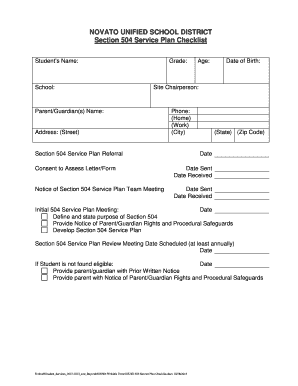 Section 504 Service Plan Checklist