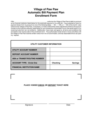Village of Paw Paw Automatic Bill Payment Enrollment