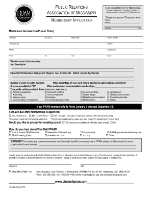 Public Relations Association of Mississippi Membership Application