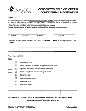 Consent to Release Obtain Confidential Information