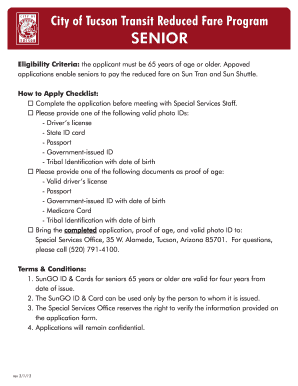 Tucson Senior Transit Reduced Fare Application