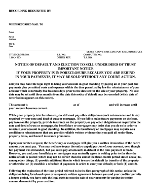 Notice of Default and Election to Sell Under Deed of Trust