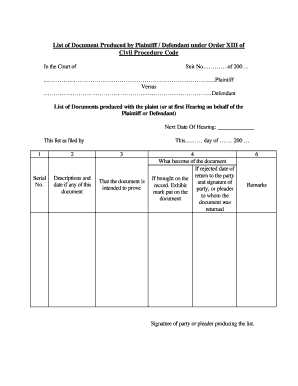 List of Documents Produced by Plaintiff/Defendant