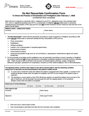 Ontario Do Not Resuscitate Confirmation Form