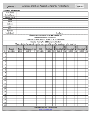 American Shorthorn Association Parental Testing Form